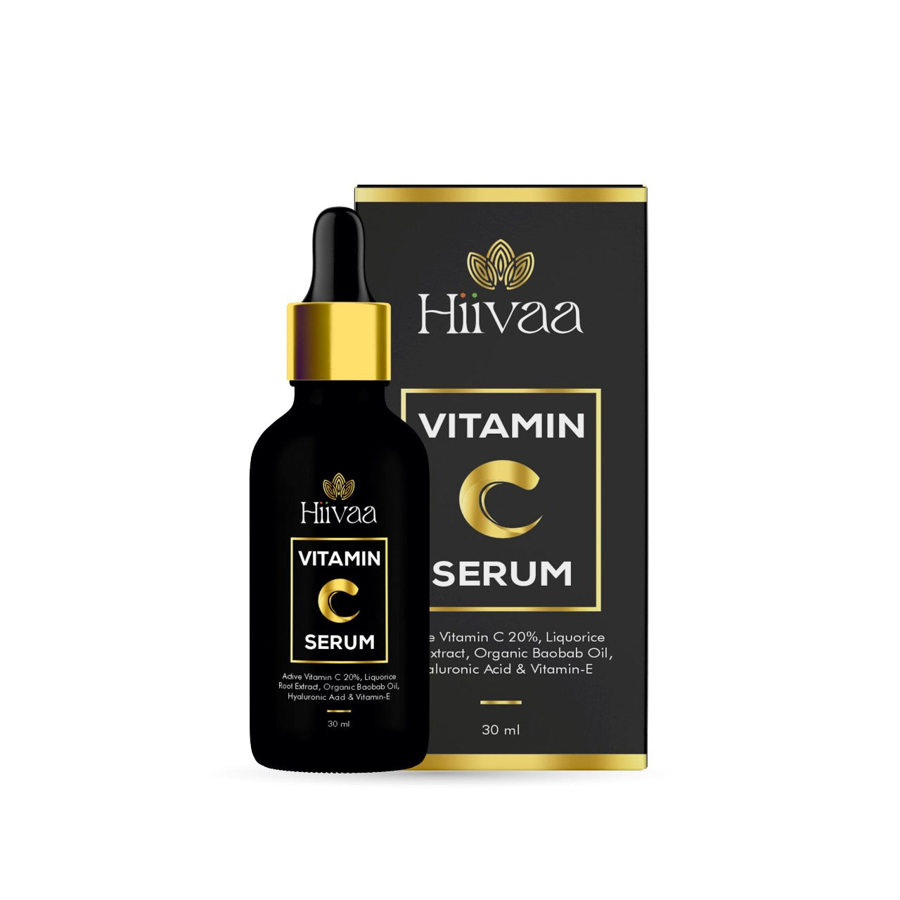 Vitamin C 20% serum with added Liquorice root extract, organic baobab oil, Vitamin E and Hyaluronic acid